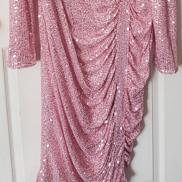 Plus Sequin Puff Sleeve Wrap Dress - Picture 5 of 7